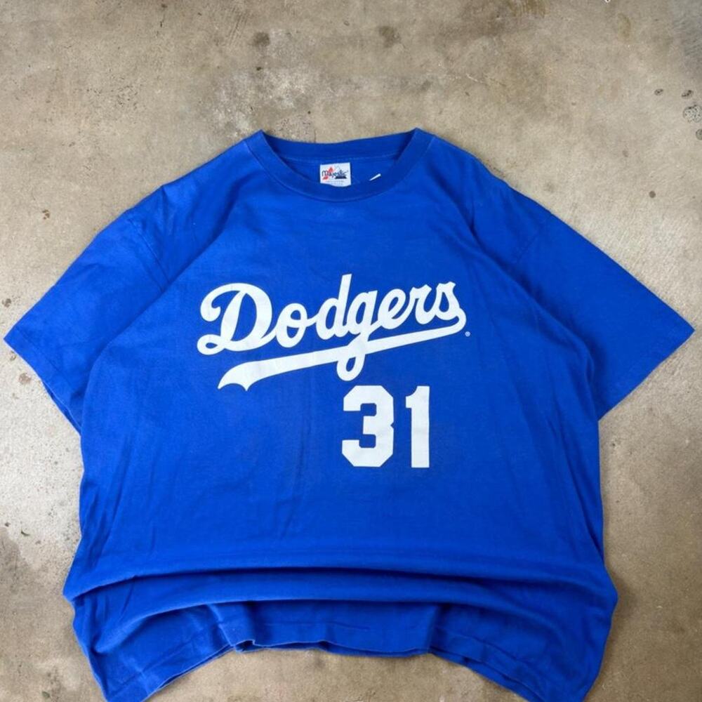 90s Majestic Single Stitch Athletic Dodgers Mike Piazza 31 blue cotton t-shirt